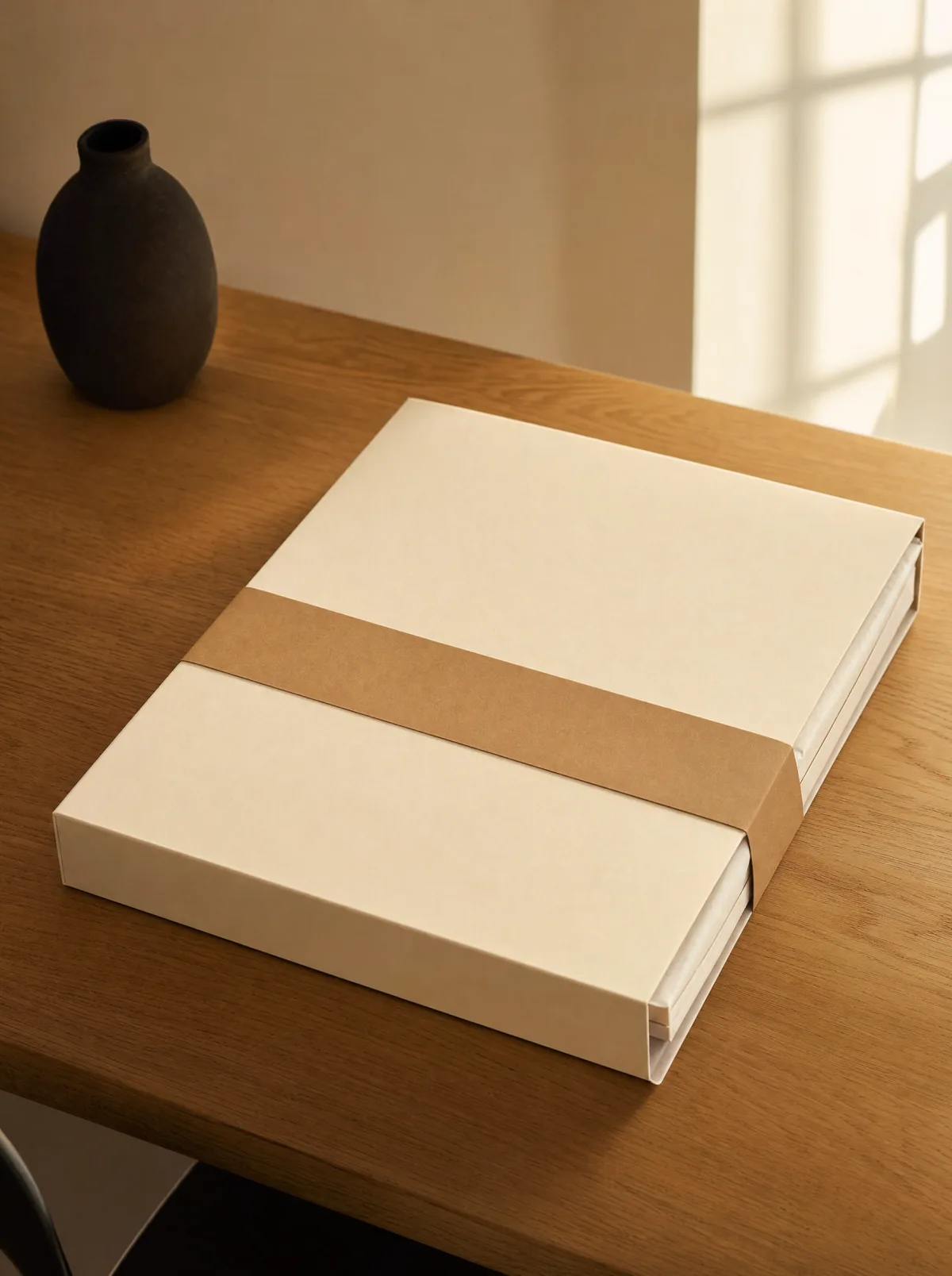 Entregable estratégico — folio cream sellado sobre roble